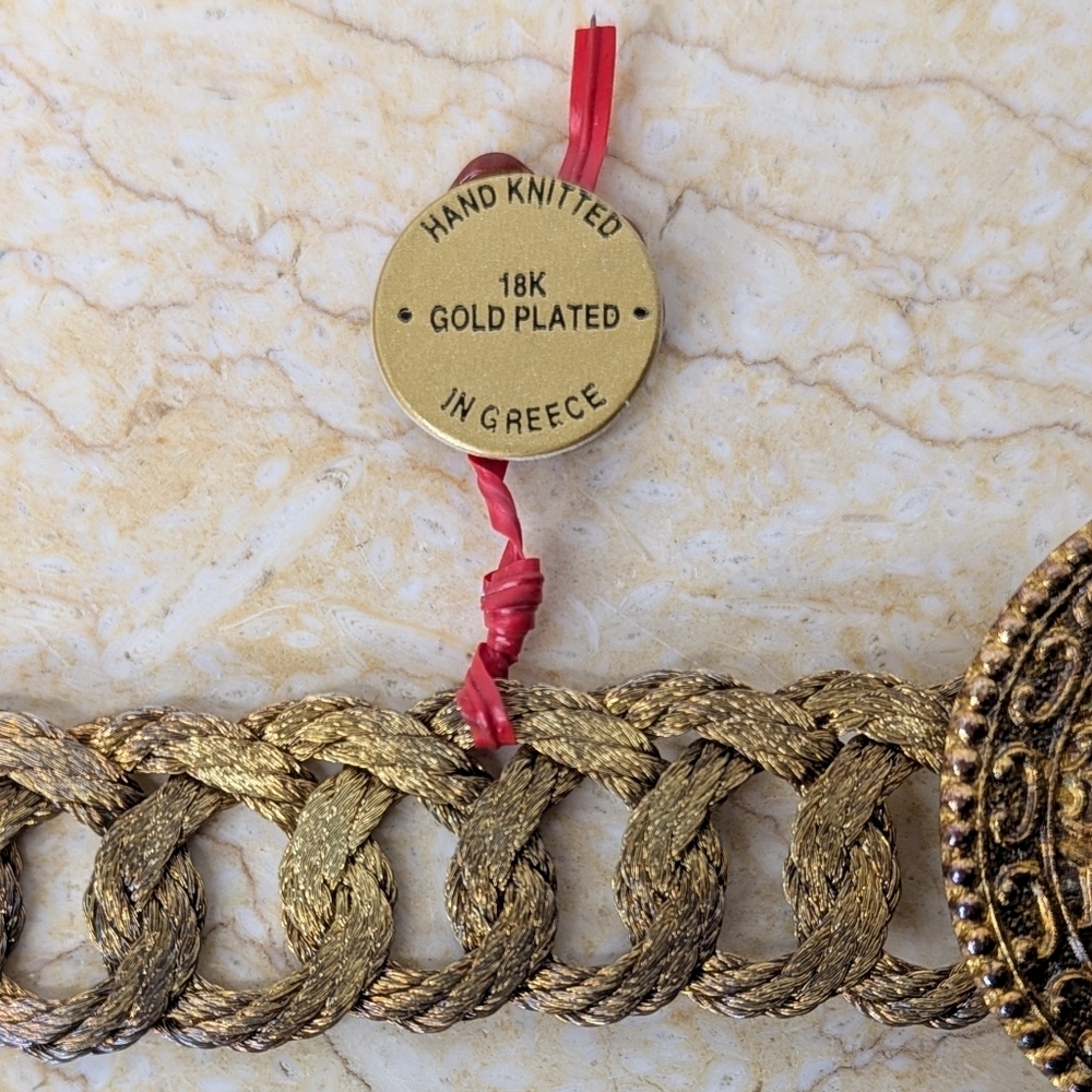 Vintage Grecian 18k Gold Plated Woven Wire Handmade Belt & Buckle - Picture 3 of 12